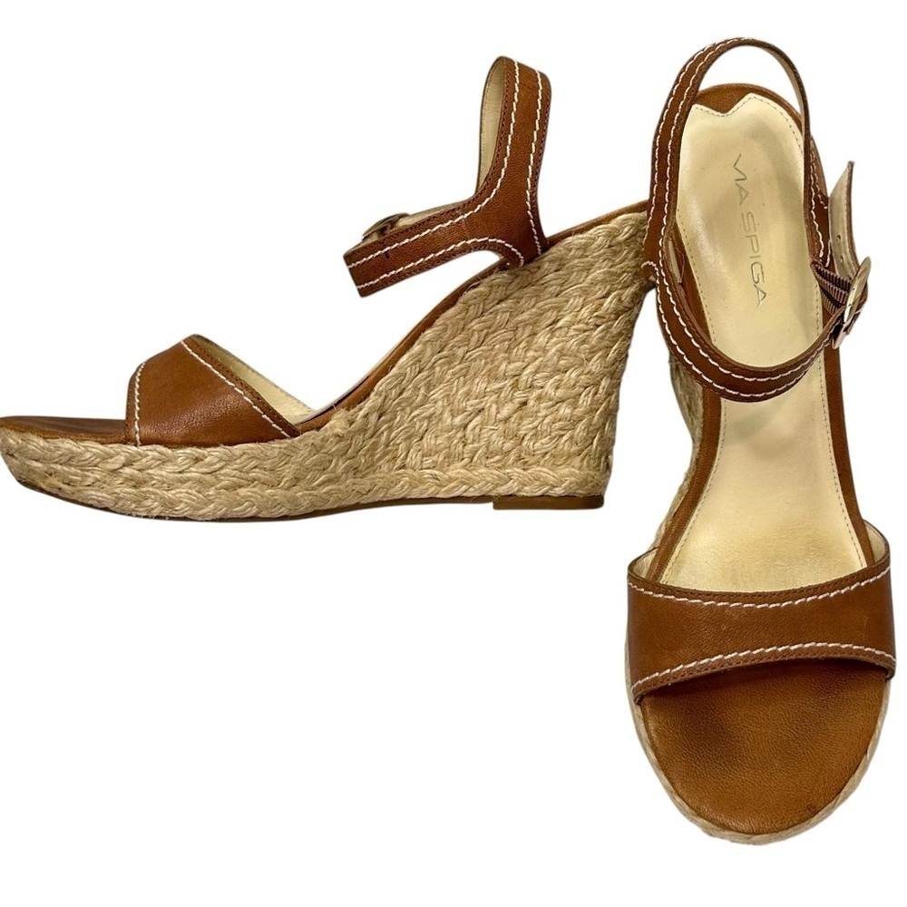 Via Spiga Brown Tan Wedge Sandals with Ankle Strap Size 10